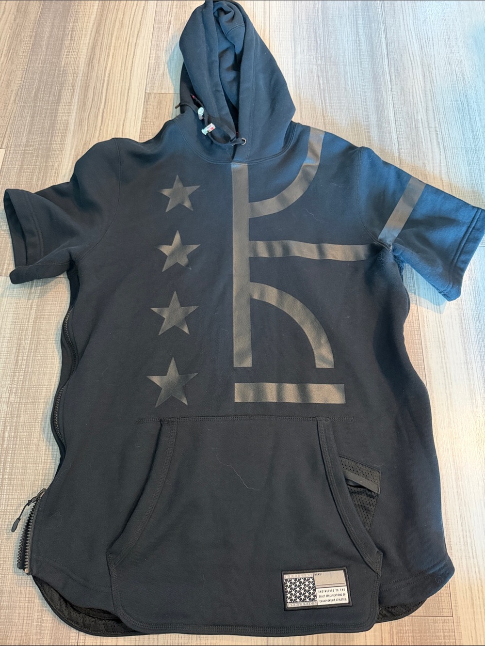 Nike Black Short-Sleeve Hooded Pullover with Matte Star & Stripe Graphic